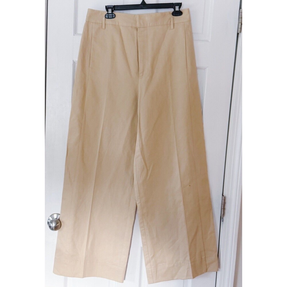 FRAME Sand Linen Blend Wide Leg Pants Size 14 High Rise casual Coastal Trouser